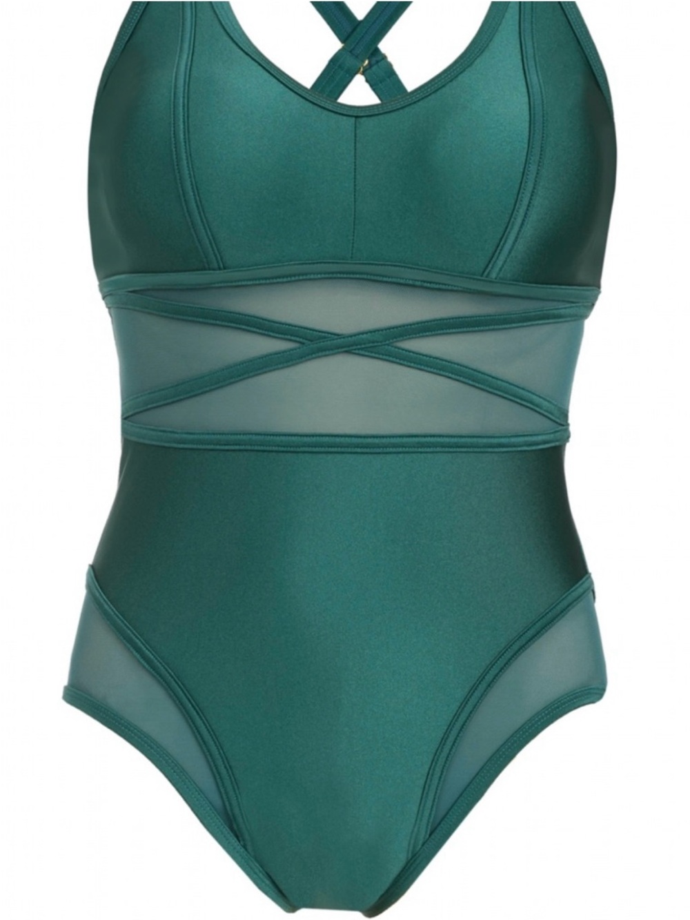 Swimsuits for All x Gabifresh metallic Teal one piece with mesh panels